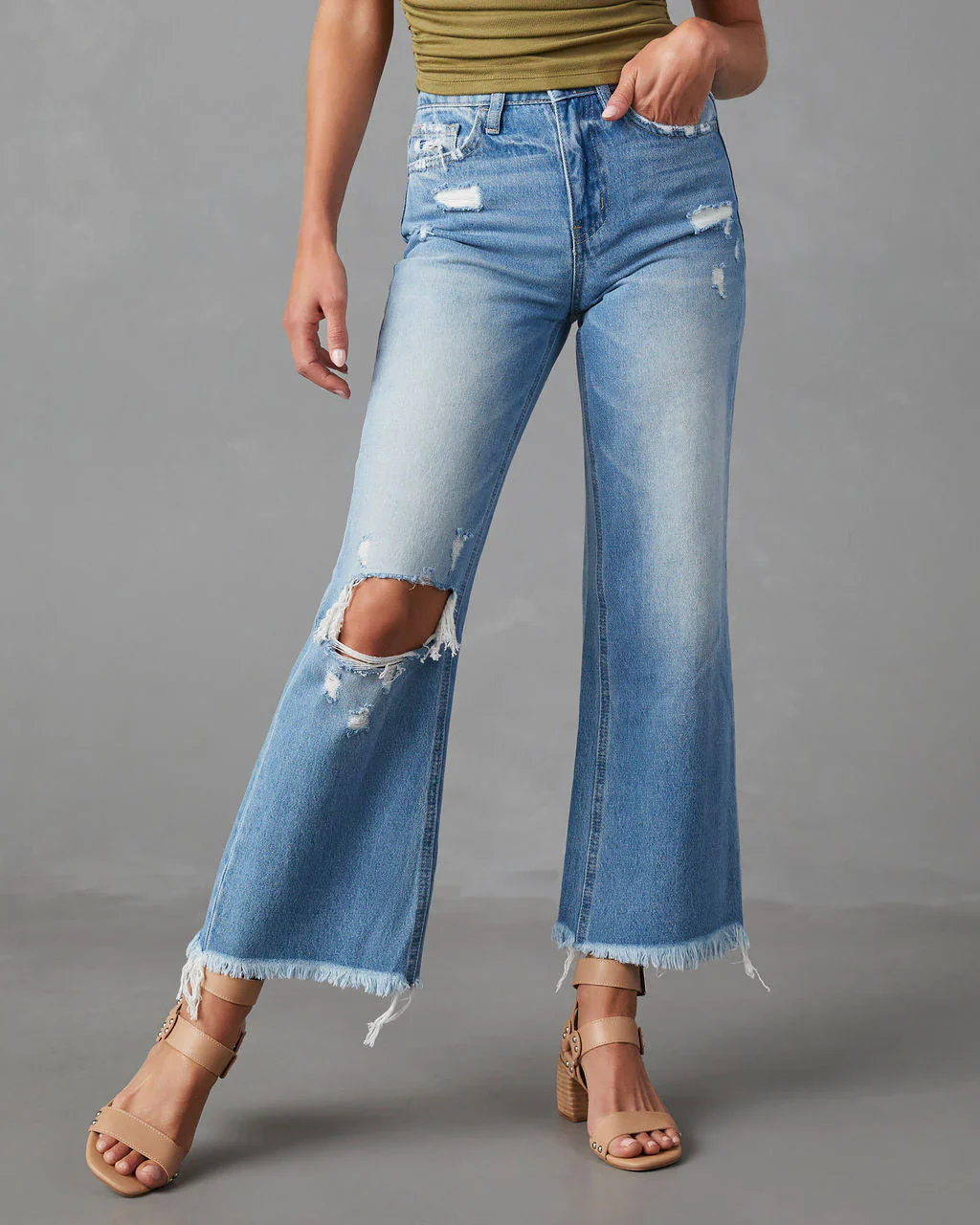 Daniela Distressed High Rise Flare Jeans