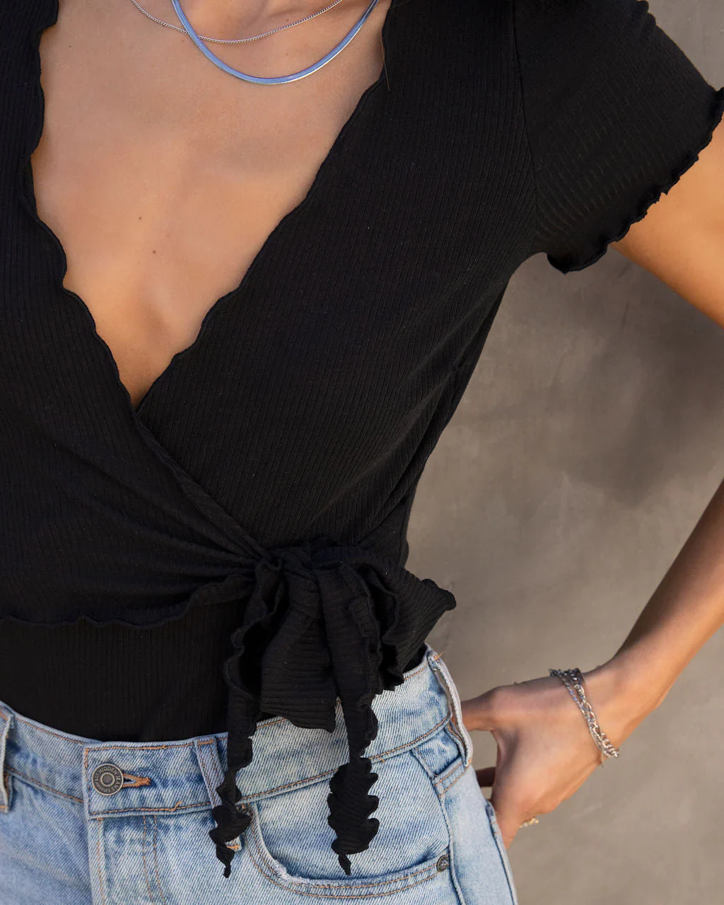 Andrea Ribbed Lettuce Hem Bodysuit