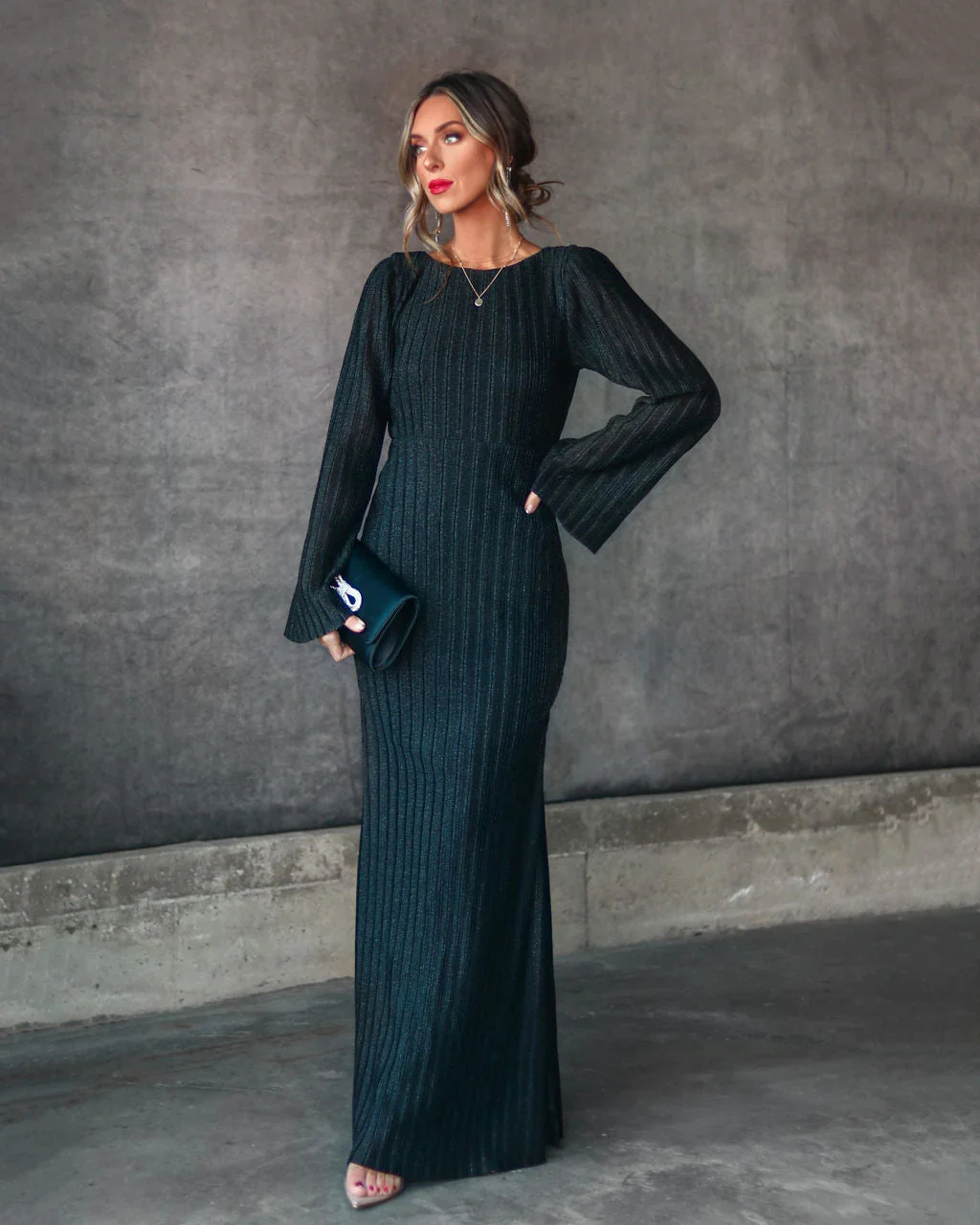 Michelle Shimmer Cutout Back Maxi Dress