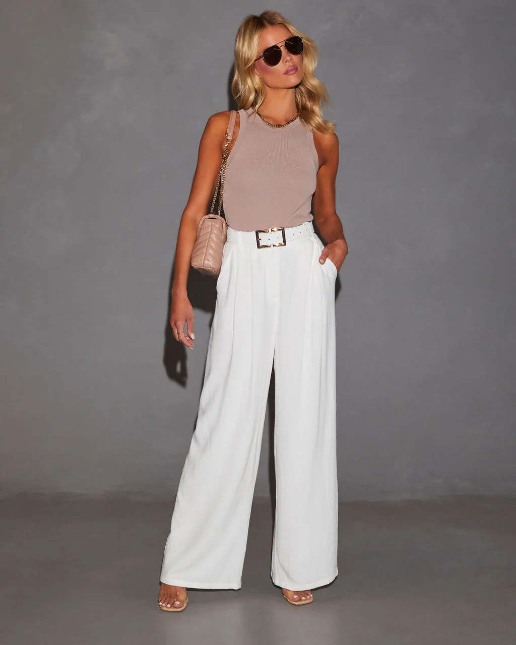 Mallorie Linen Blend Wide Leg Pleated Trouser