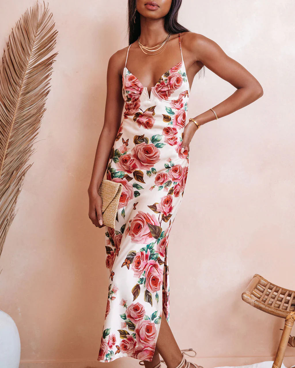 Feeling Butterflies Floral Satin Midi Dress