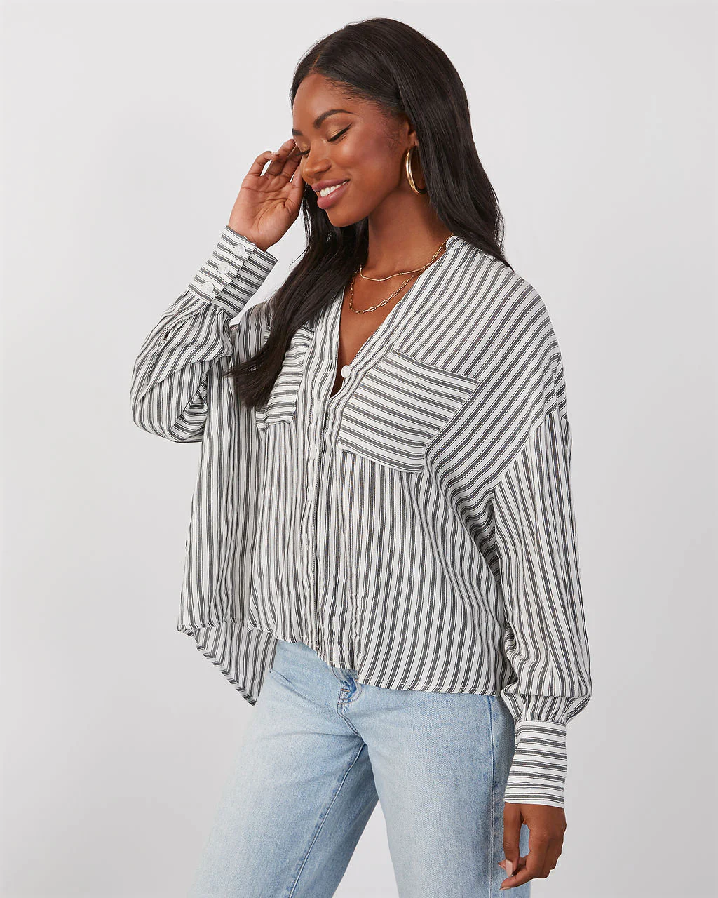 Aldan Striped Button Down Top