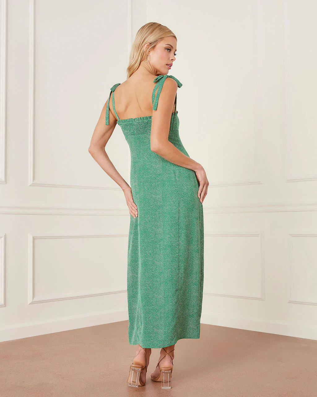 Carmine Printed Slit Maxi Dress