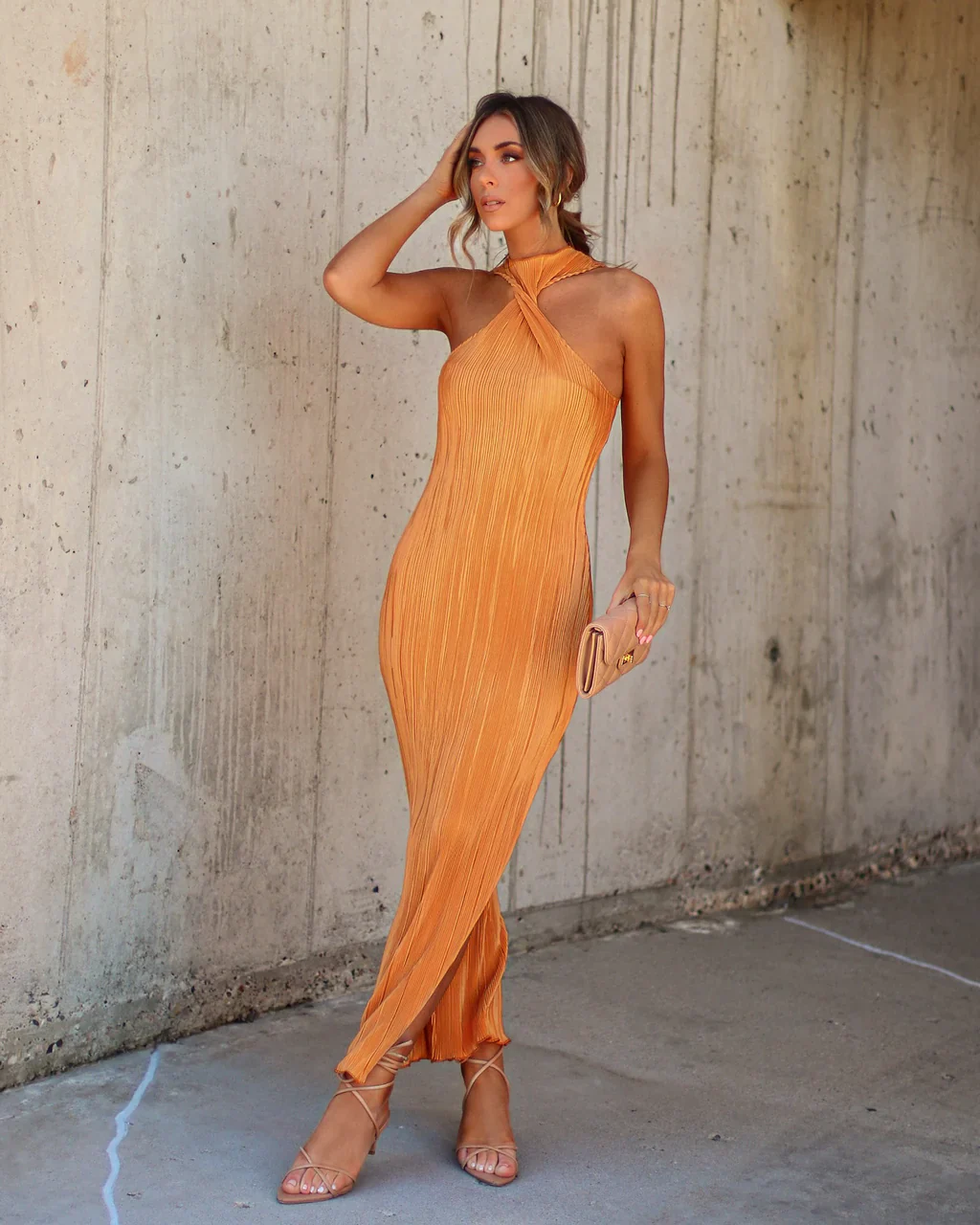 Cabo Plisse Twisted Front Maxi Dress