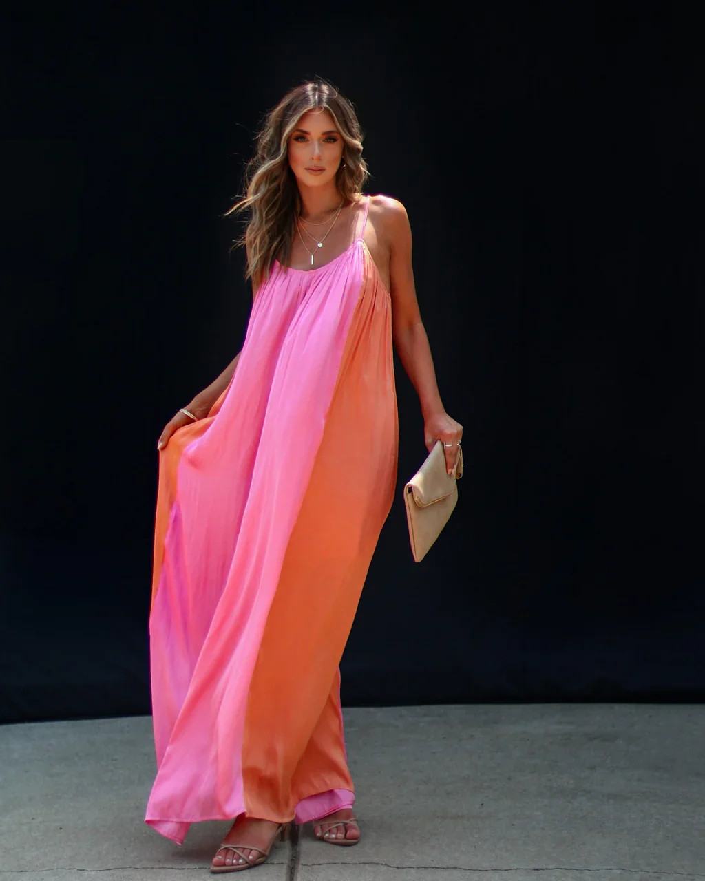 Pomelo Colorblock Plisse Maxi Dress