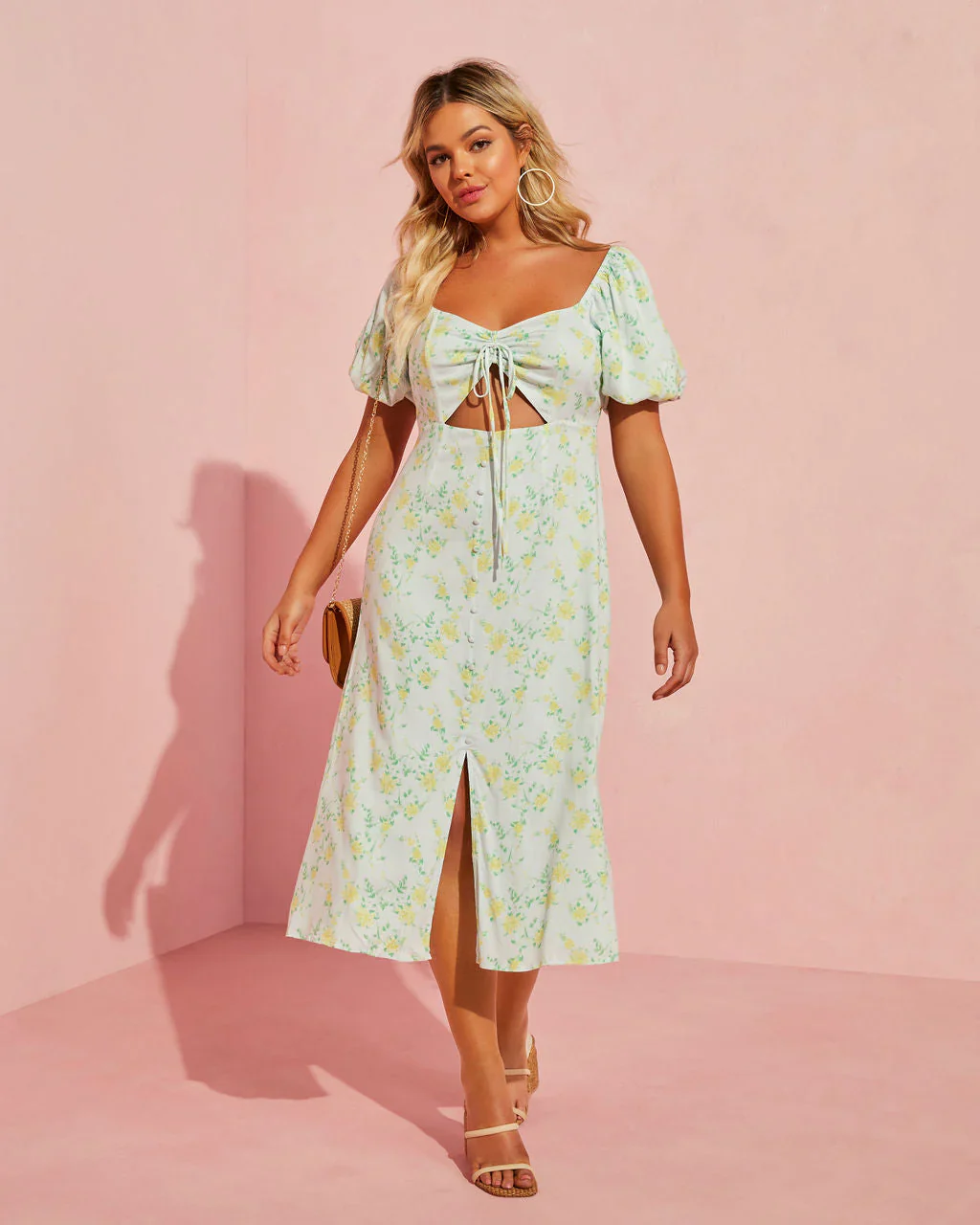 Sunset Sands Bubble Sleeve Cut Out Midi Dress