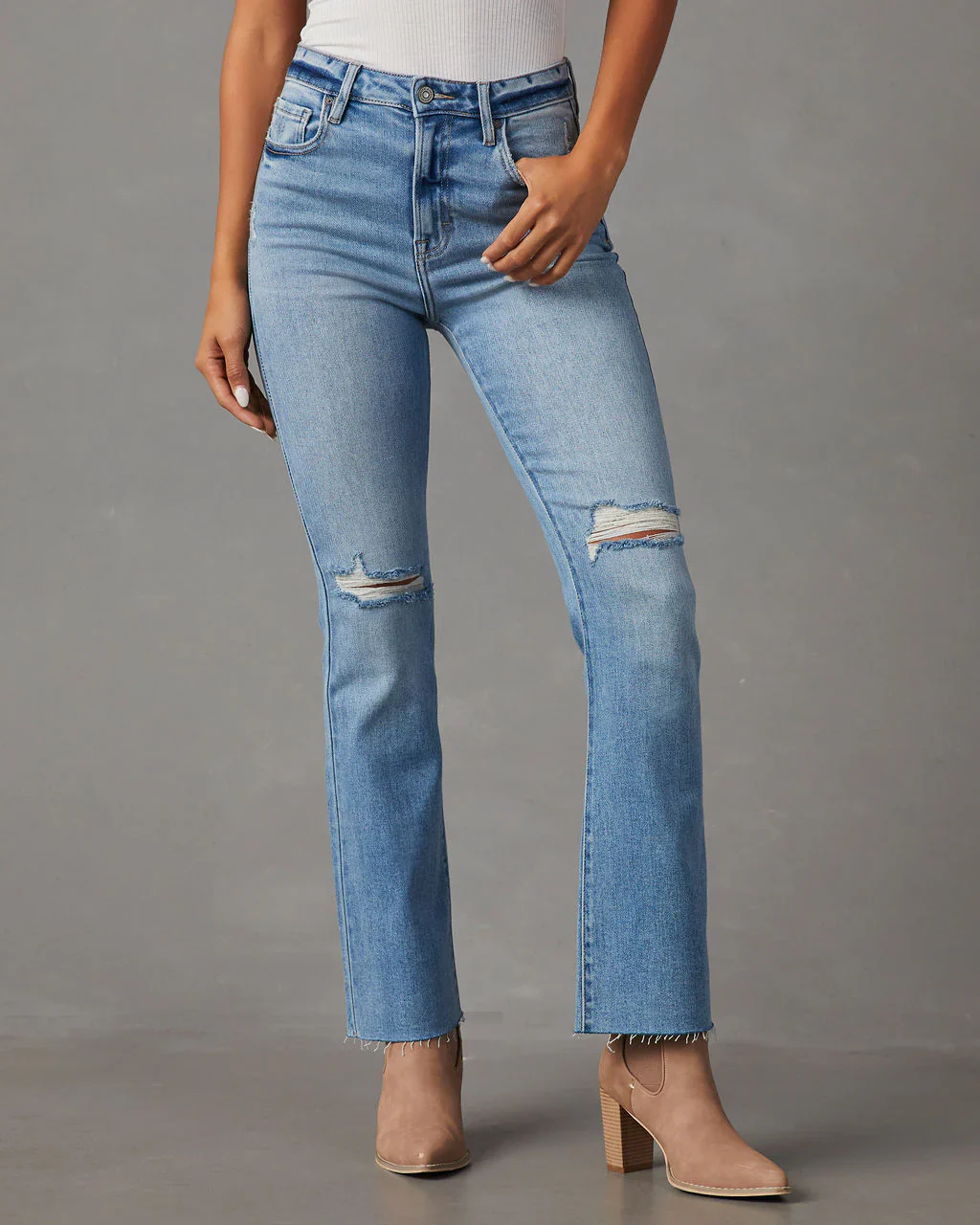 Auggie High Rise Distressed Flare Jeans