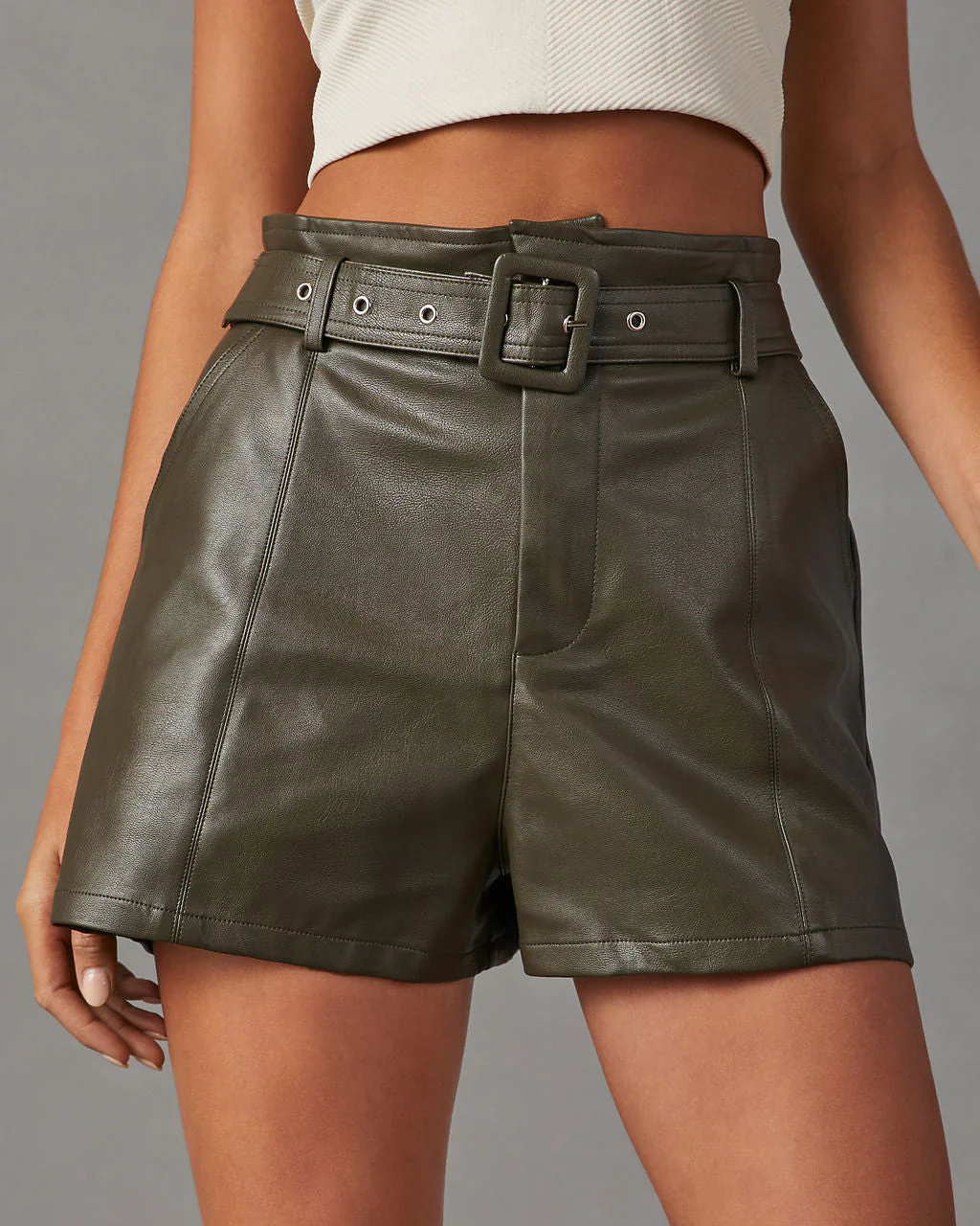 Tomi Belted Faux Leather Shorts