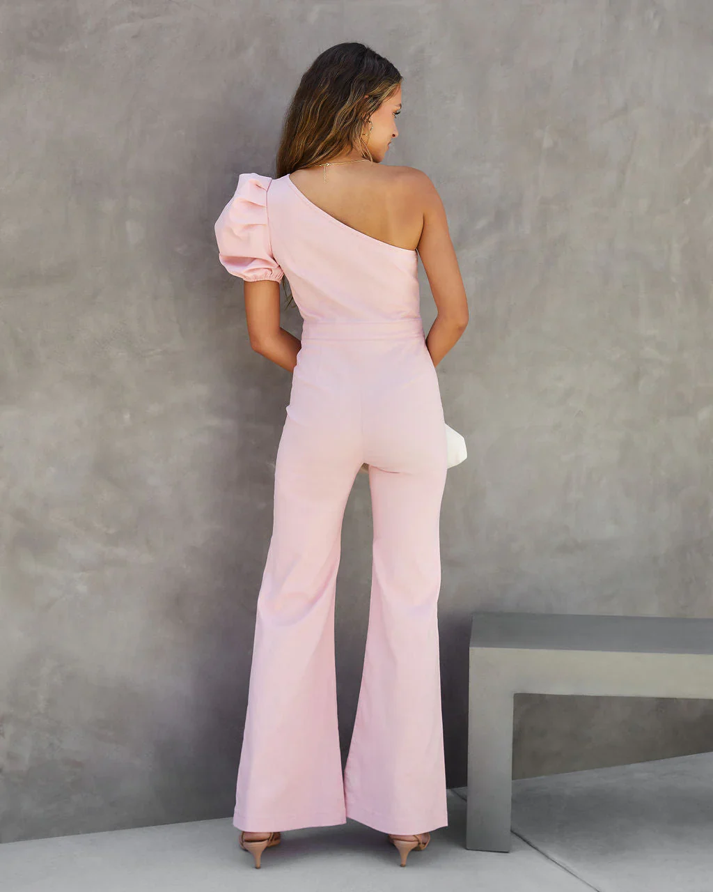 Robynn Cotton One Shoulder Flare Jumpsuit