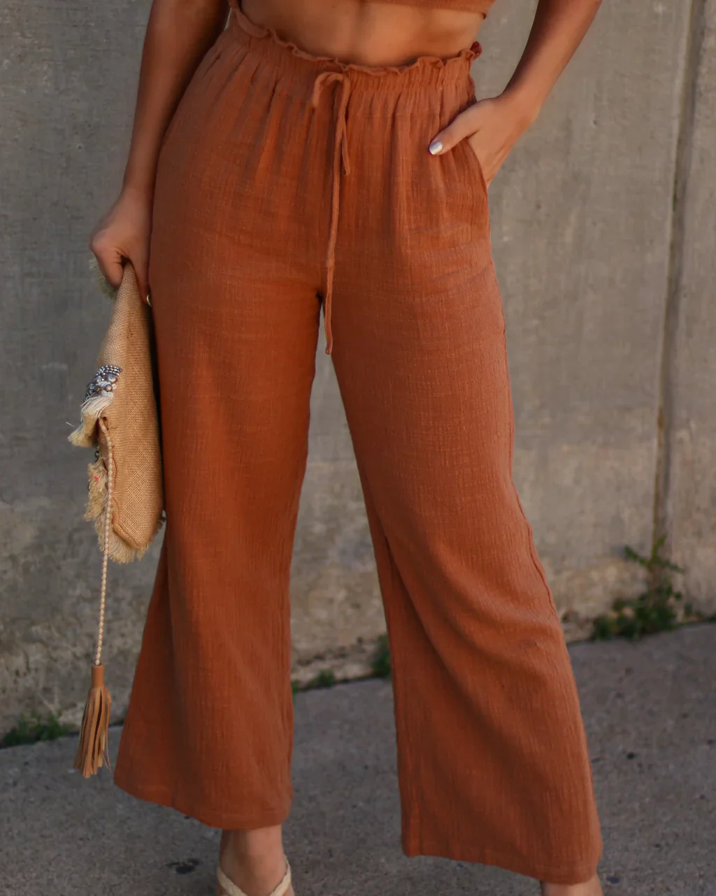 Blaise Drawstring Pocketed Wide Leg Pants