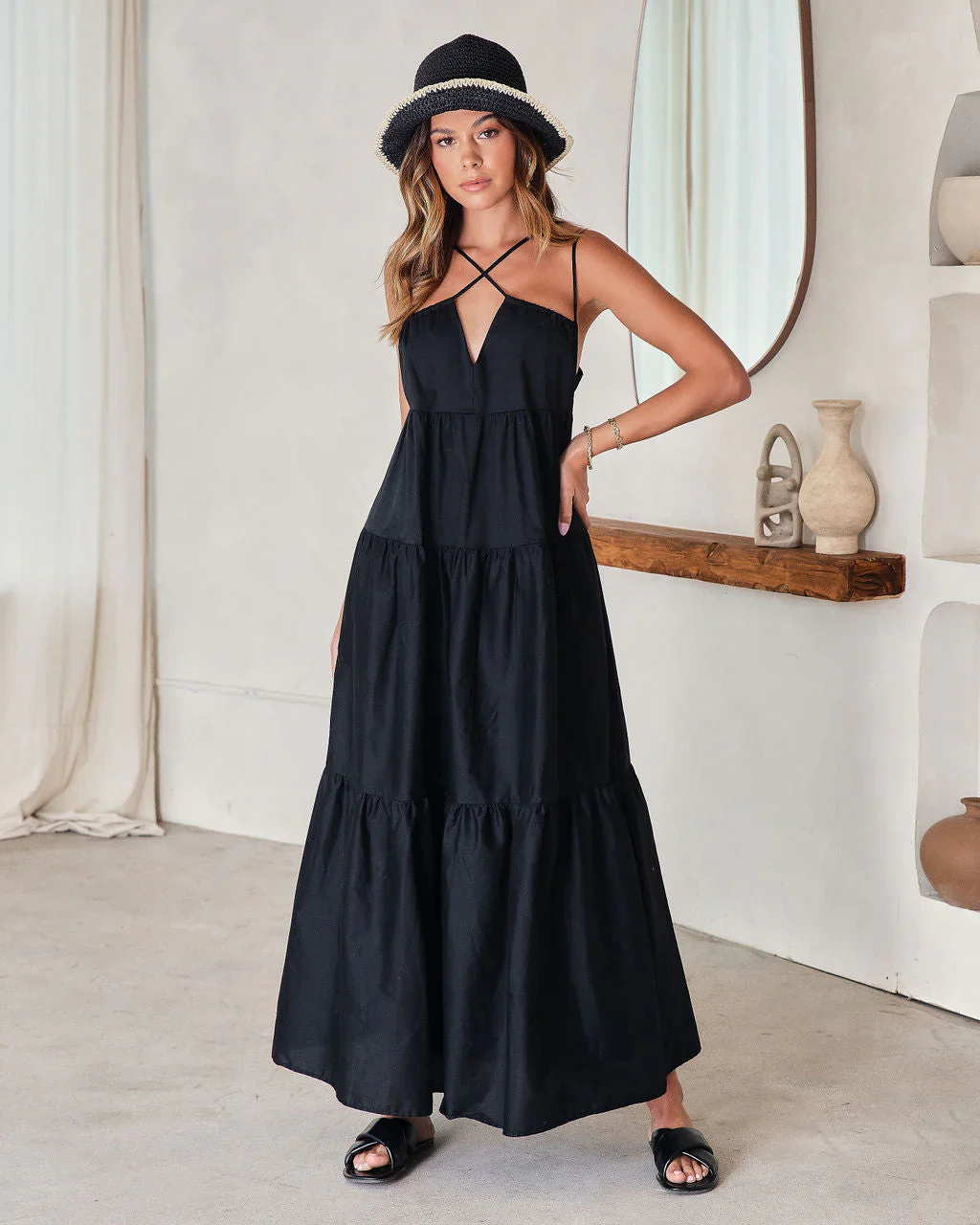 Saylor Cotton Pocketed Tiered Maxi Dress