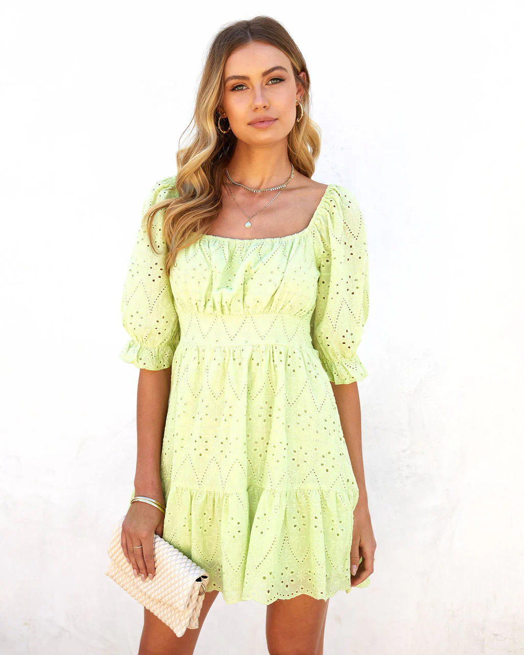 Calista Cotton Eyelet Puff Sleeve Mini Dress