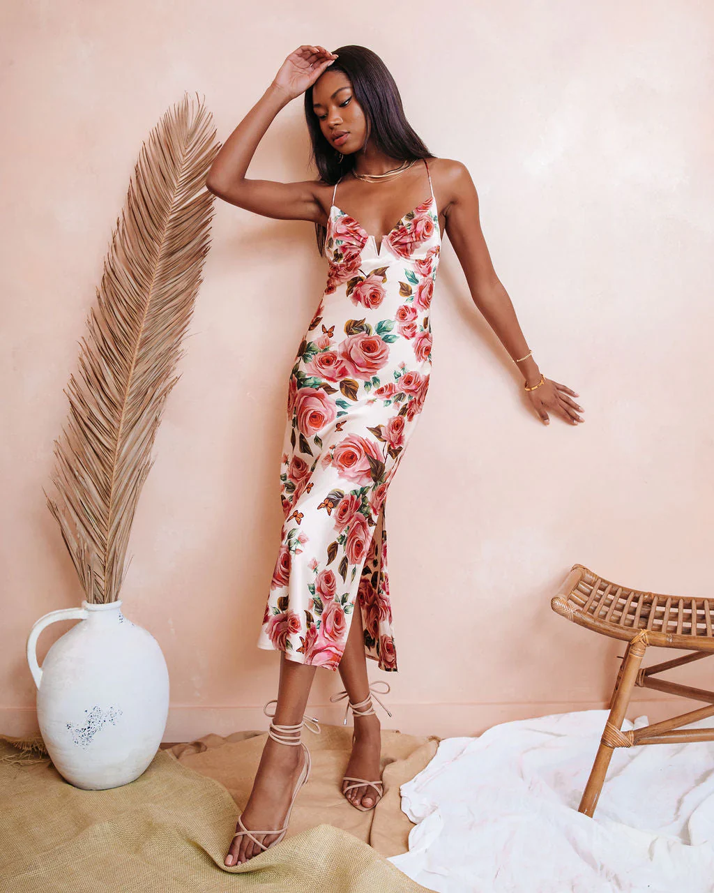 Feeling Butterflies Floral Satin Midi Dress
