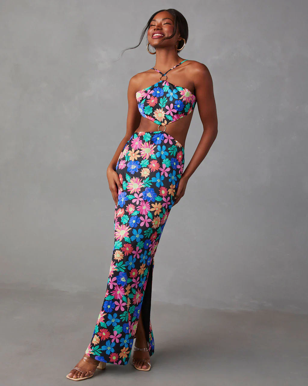 In Bloom Cutout Halter Maxi Dress