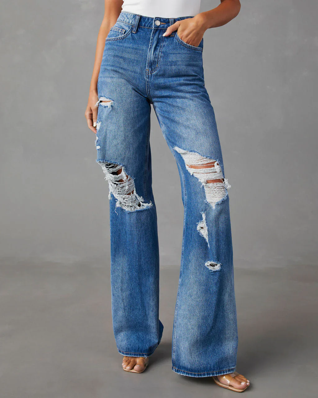 Steinem Distressed Wide Leg Jeans