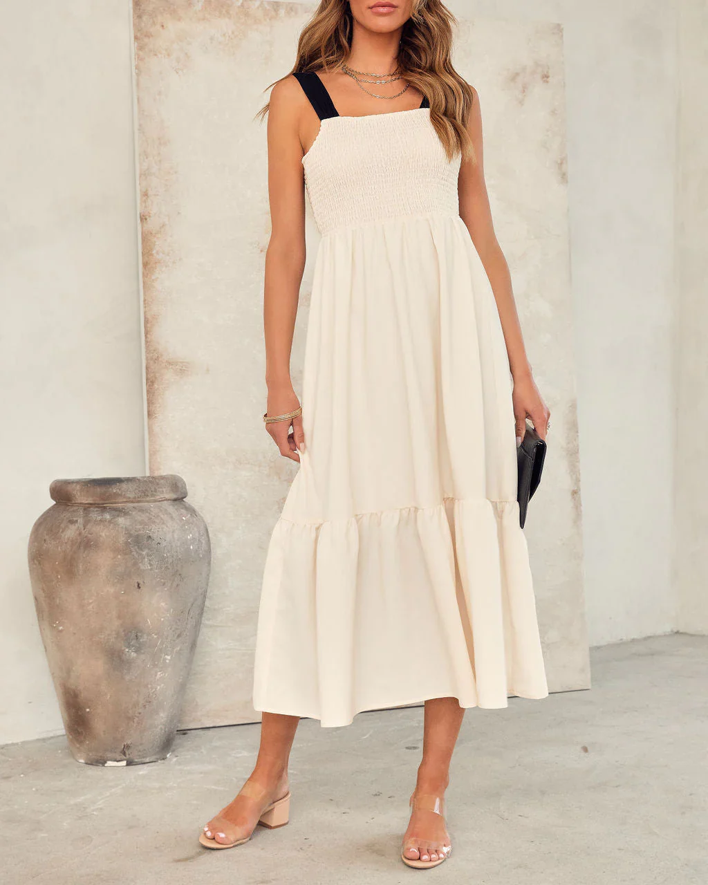 Venezia Smocked Back Tie Midi Dress